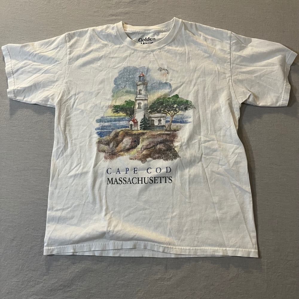 Golden Hour Cape Cod Massachusetts‎ Lighthouse Graphic T-Shirt White Men M/L